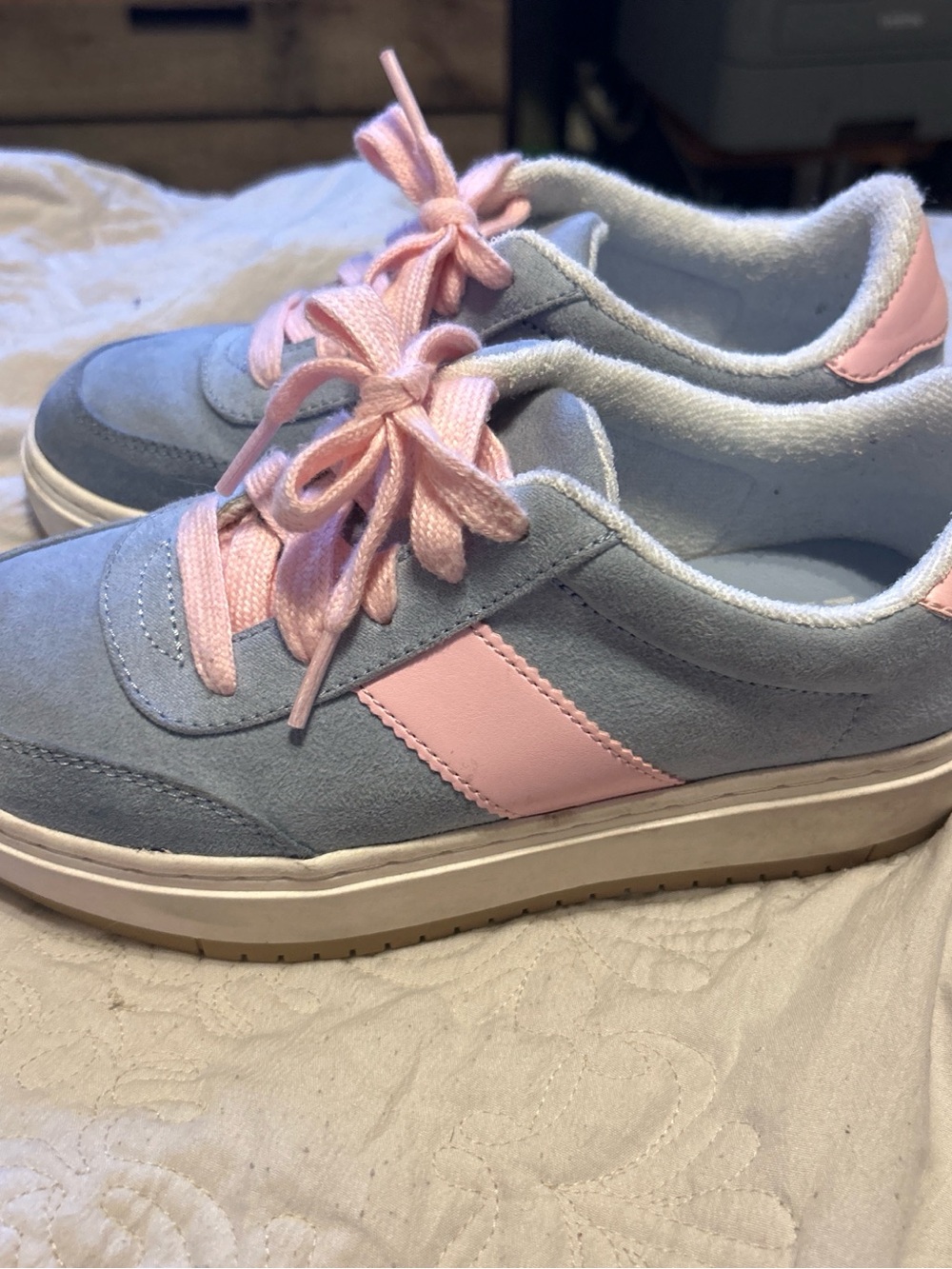 Kids Light Blue Suede Sneakers with Pink Accents - Casual Low-Top